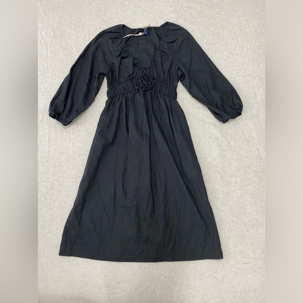 Universal Thread Women's Tie-Front Puff 3/4 Sleeve Midi Dress. Size XS Black